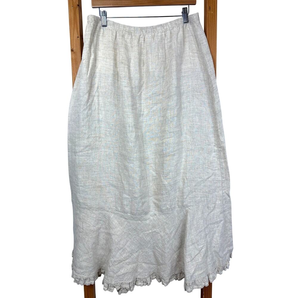 Vintage Match Point Beige Ruffled Hem MADE USA  Linen Maxi Skirt XL